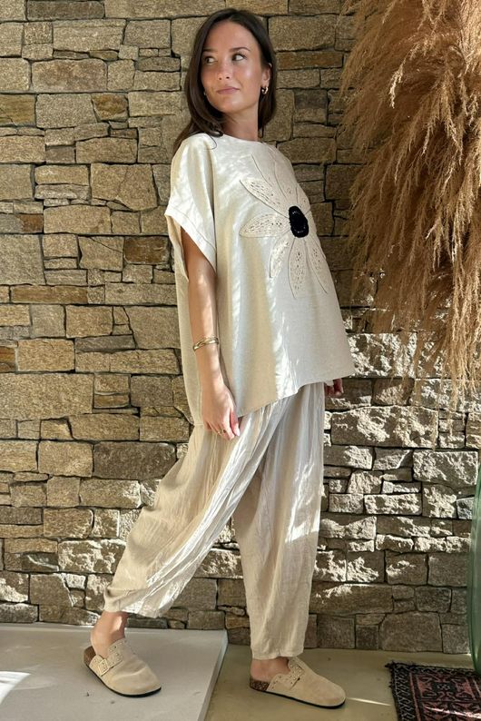 Las Dalias Cotton Blend Box Top Stone